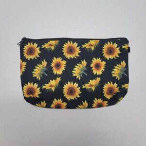 Sunflower Pouch Bag Zipper‎ Makeup Clutch School Pencil Marker Black Yellow
